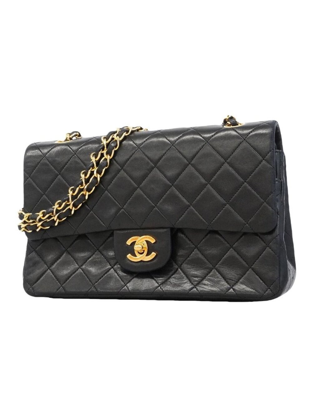 Chanel Shoulder Bag Quilted Lambskin Black Gold